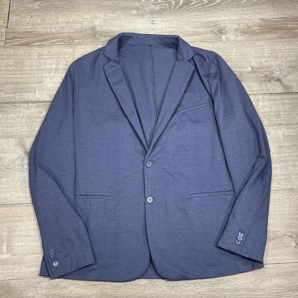 American Tall Blazer Mens 2XL Tall Blue Knit Unstructured Sport Coat Jacket Soft